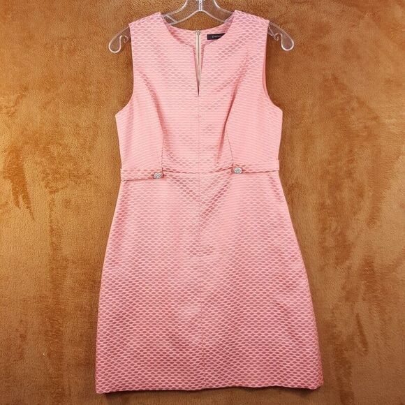 CYNTHIA STEFFE Sheath Dress Womens Size 6 Pink Rhinestone Button Textured - Picture 1 of 9